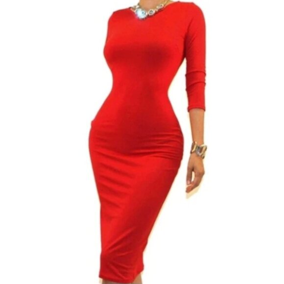 Got Style Ava Red 3/4 Sleeve Bodycon Party Cocktail Dress - Picture 2 of 3